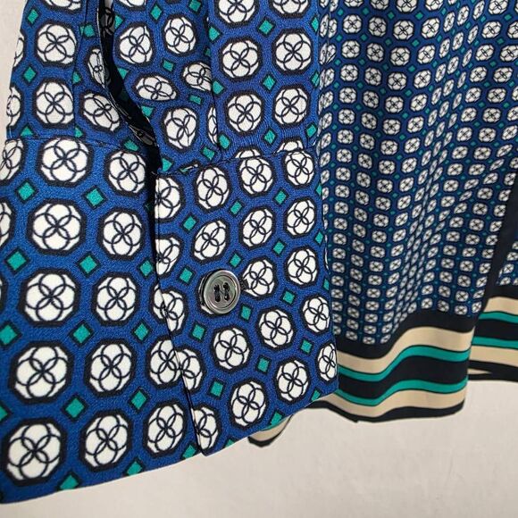 Ann Taylor Geometric Print Shirt Dress Blue Teal Small - Picture 2 of 9